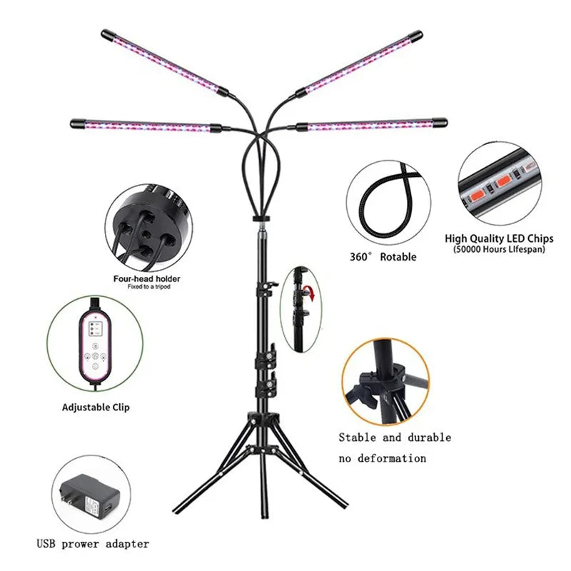 BountiGlow FloraFlex 4-Head Full Spectrum Dimming Grow Lamp