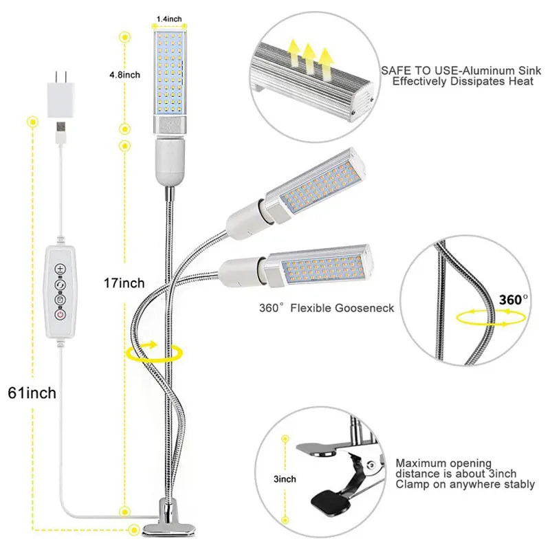 BountiGlow SmartClip USB Timed Full Spectrum LED Grow Light